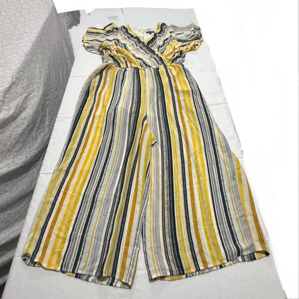 yellow and grey stripes dress / romper dress size 1x brand luxology